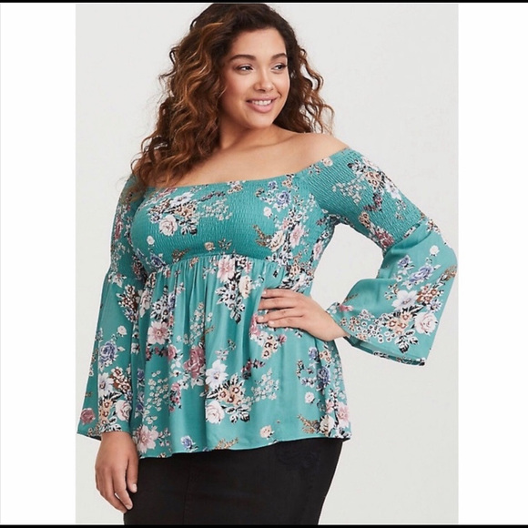 Torrid Floral Smocked Challis Off Shoulder Blouse